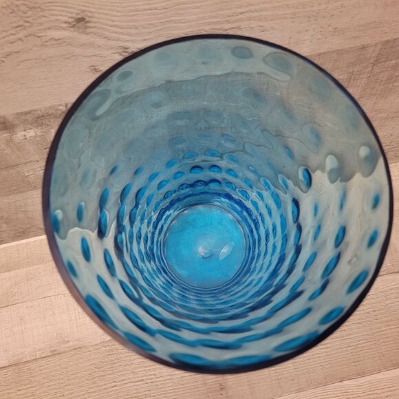 Textured Blue Glass Vase 10" Tall With Bubble Pattern - Handcrafted - Picture 7 of 8